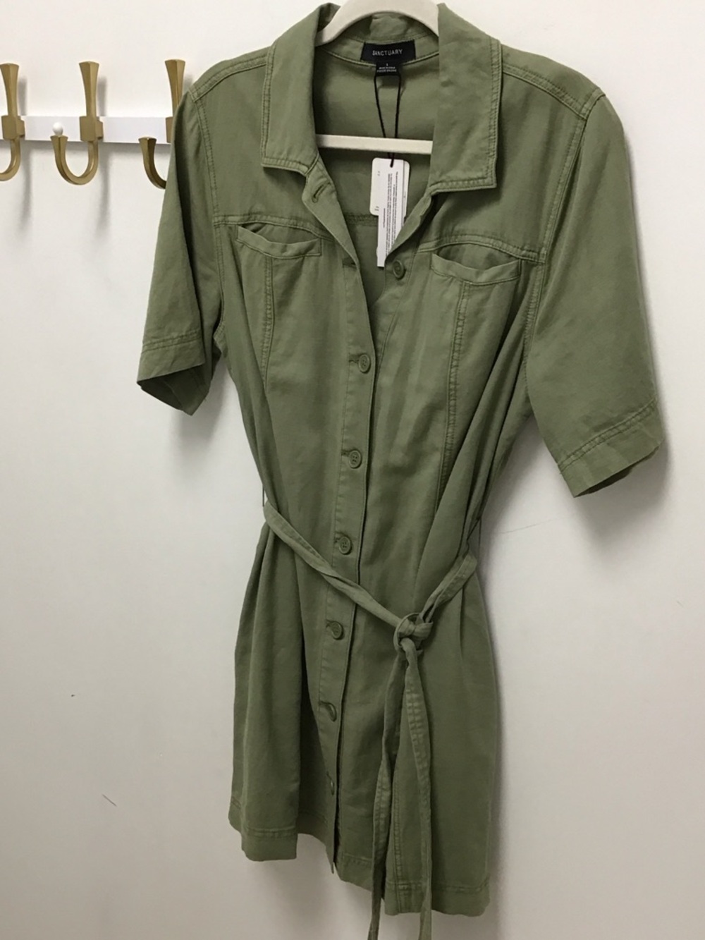 Sanctuary Alma surplus Olive Green Utility Shirt Dress with Tie Belt